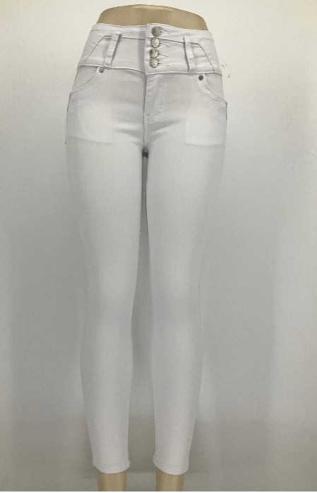 Push-Up High Waist 4 Buttons White Skinny Jeans