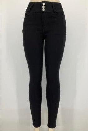 Push-Up High Waist 3 Button Black Skinny Jeans